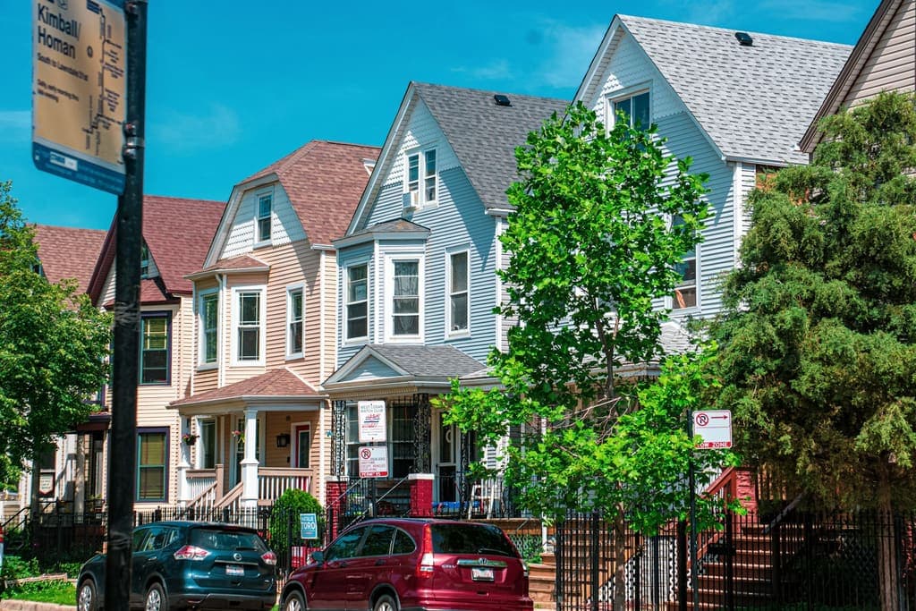 Row of multi-unit two-flats on a Chicago residential street